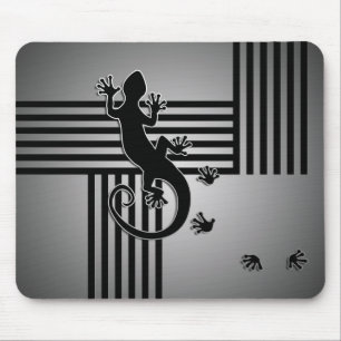 Running Gecko - black & white stripes shine Mouse Mat