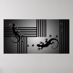 Running Gecko - black & white stripes shine Poster