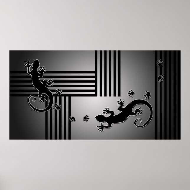 Running Gecko - black & white stripes shine Poster (Front)