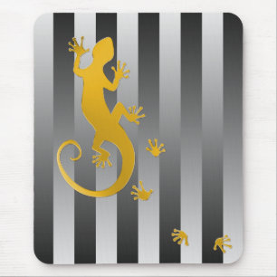 Running Gecko gold grey stripes Mouse Mat