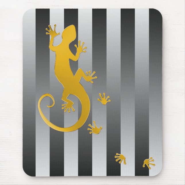 Running Gecko gold | grey stripes Mouse Mat (Front)