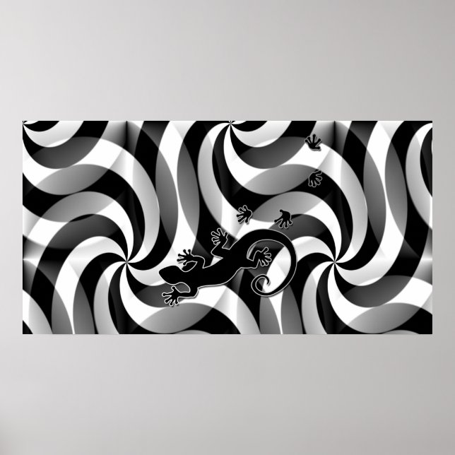 Running Gecko - swirls black & white Poster (Front)