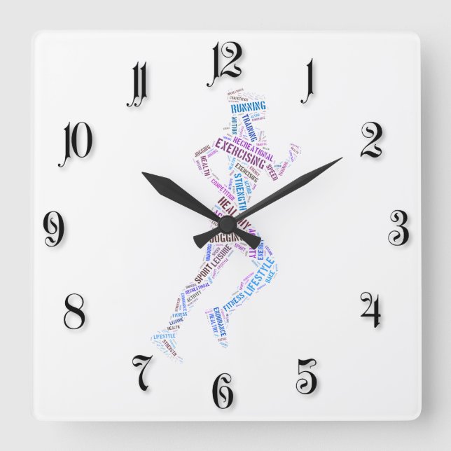 Running girl square wall clock (Front)