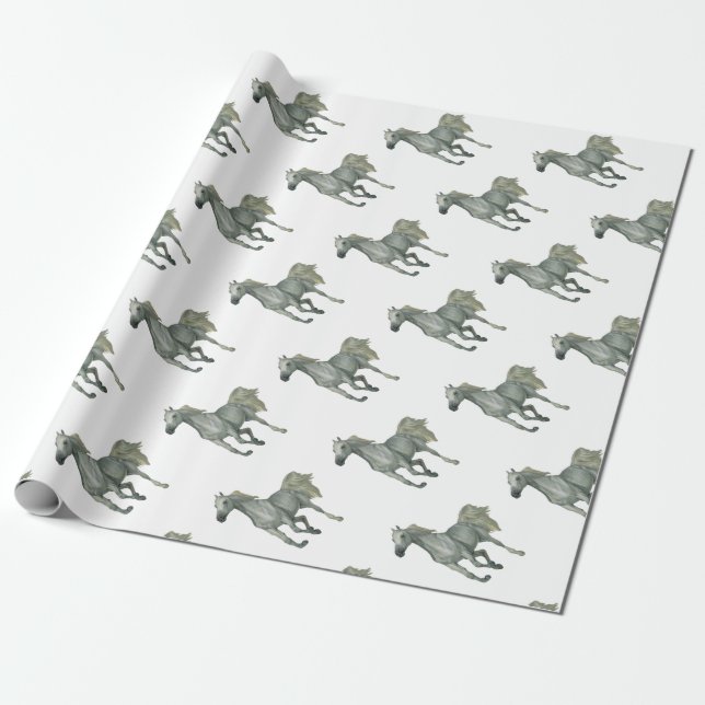 Running Grey Horse Wrapping Paper (Unrolled)