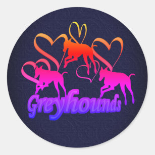 Running Greyhounds Hearts Dog Rainbow Classic Round Sticker