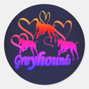 Running Greyhounds Hearts Dog Rainbow Classic Round Sticker