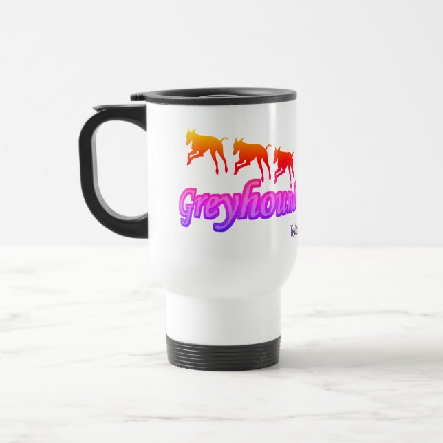 Running Greyhounds Rainbow Personalised   Travel Mug (Left)