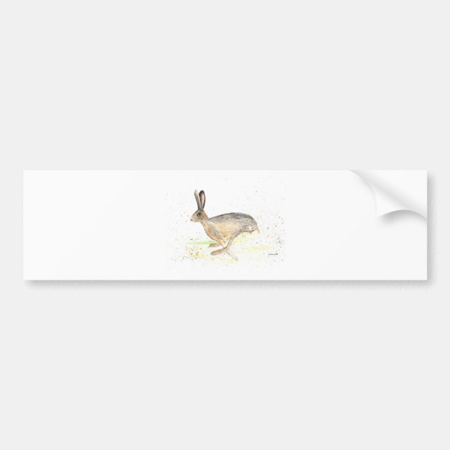 Running hare watercolour bumper sticker (Front)