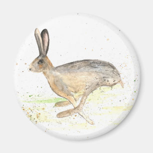 Running hare watercolour magnet
