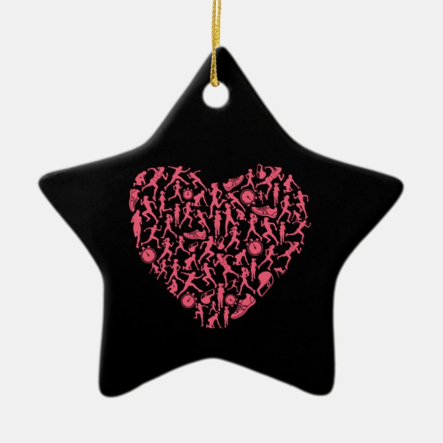 Running Heart - Women Runner Silhouettes Ceramic Tree Decoration (Front)