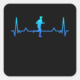 Running Heartbeat Line Dad Runner Gift Square Sticker