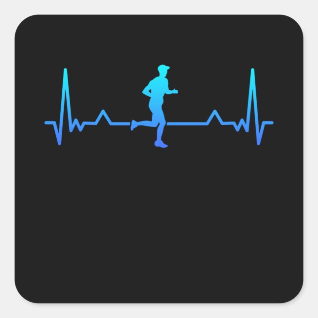 Running Heartbeat Line Dad Runner Gift Square Sticker (Front)