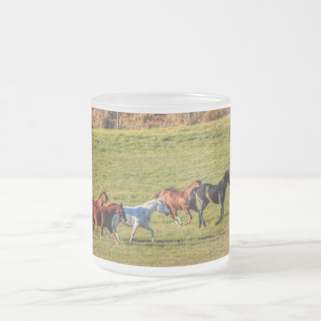 Running Herd of Ranch Horses Equine Photo 2 Frosted Glass Coffee Mug (Center)