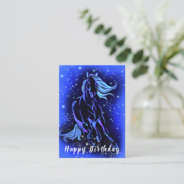 Running Horse Bithday Card Blue Starry Night  (Standing Front)