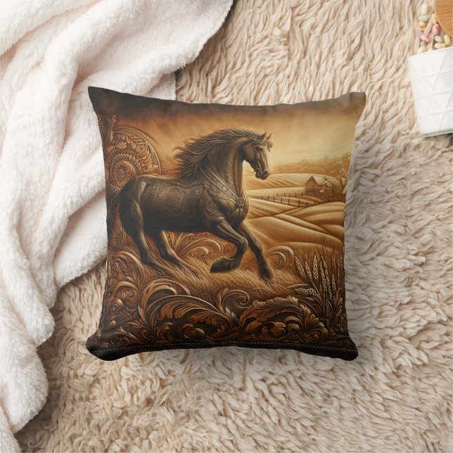 Running Horse in a Rustic Landscape at Dusk Cushion (Blanket)