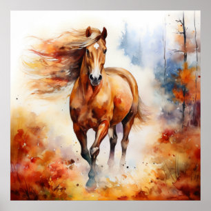 Running Horse in Autumn Poster