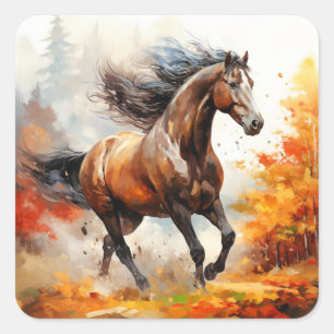 Running Horse in Autumn Square Sticker