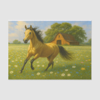 Running Horse in Barnyard Pasture Decoupage Paper