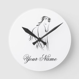 Running horse in black colour round clock