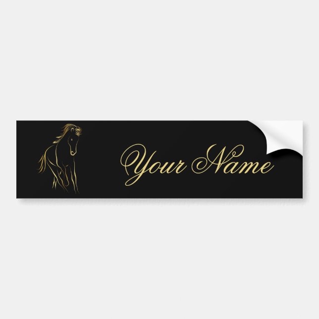 Running horse in gold colour bumper sticker (Front)