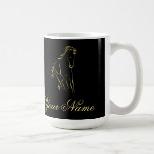 Running horse in gold colour coffee mug