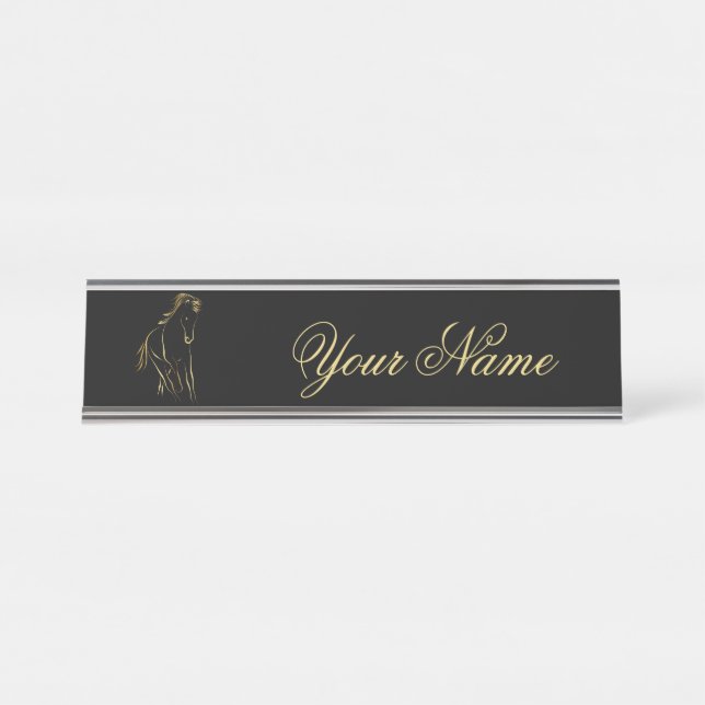 Running horse in gold colour desk name plate (Front)
