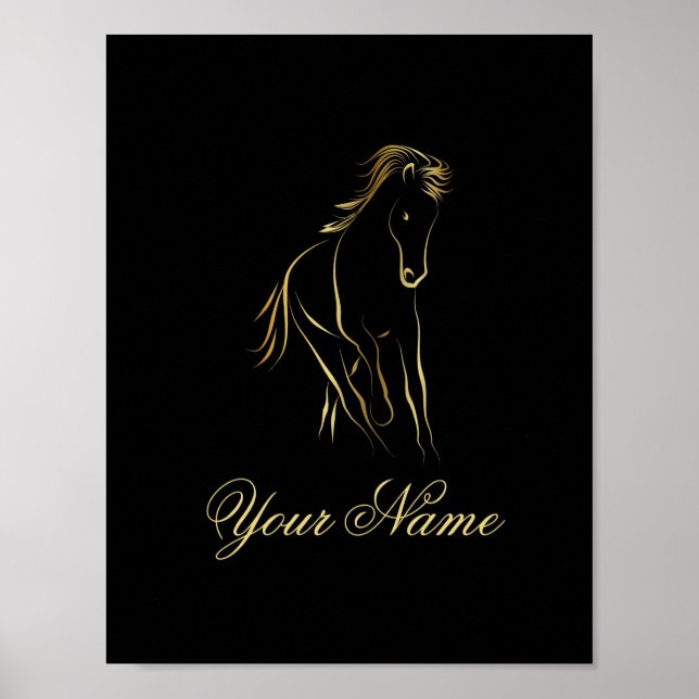 Running horse in gold colour poster (Front)