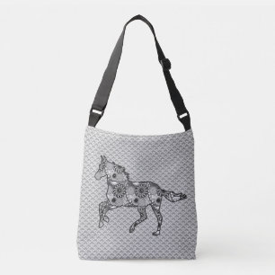 Running Horse Silhouette, Mixed Prints Silver Grey Crossbody Bag