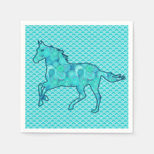 Running Horse Silhouette, Turquoise and Aqua Napkin