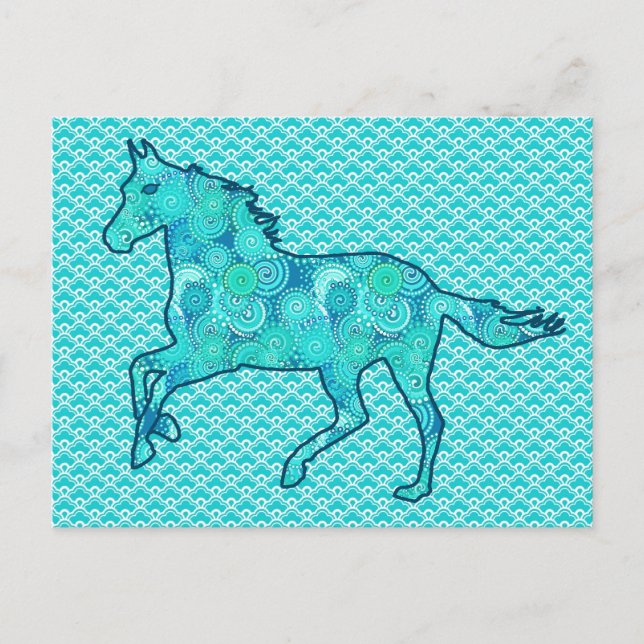 Running Horse Silhouette, Turquoise and Aqua Postcard (Front)