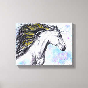 Running Horse Watercolor and Ink Equine art Canvas Print