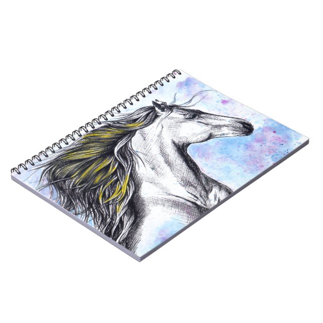 Running Horse Watercolor and Ink Equine art Notebook (Left Side)
