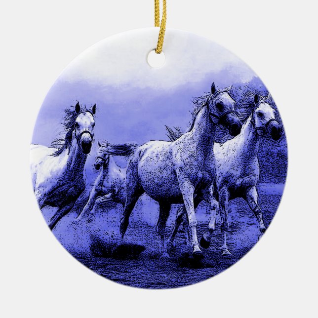 Running Horses & Blue Moonlight Ceramic Tree Decoration (Front)