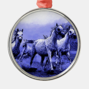Running Horses & Blue Moonlight Metal Tree Decoration