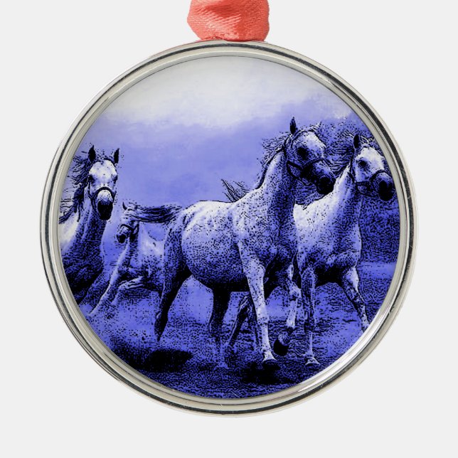 Running Horses & Blue Moonlight Metal Tree Decoration (Front)