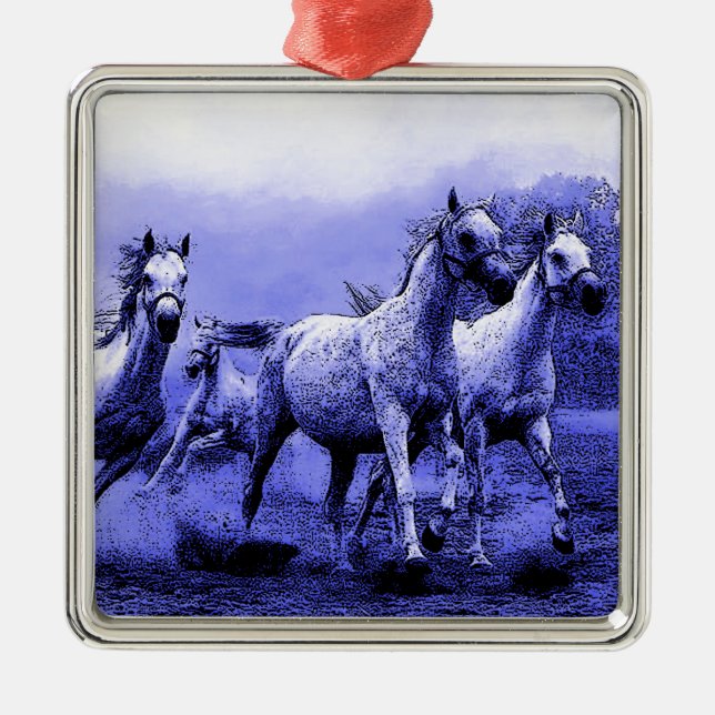 Running Horses & Blue Moonlight Metal Tree Decoration (Front)