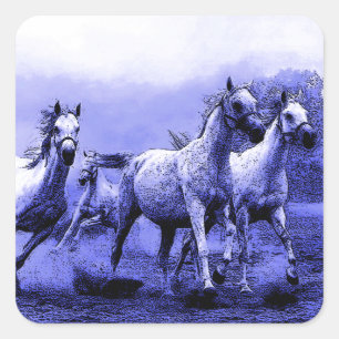 Running Horses & Blue Moonlight Square Sticker