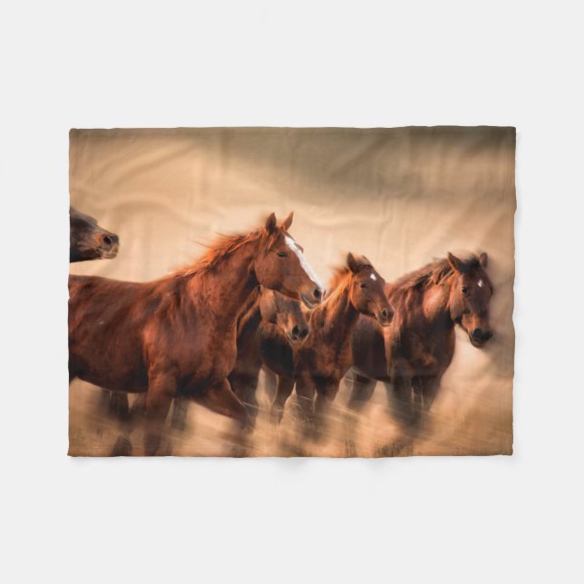 Running Horses Fleece Blanket (Front (Horizontal))