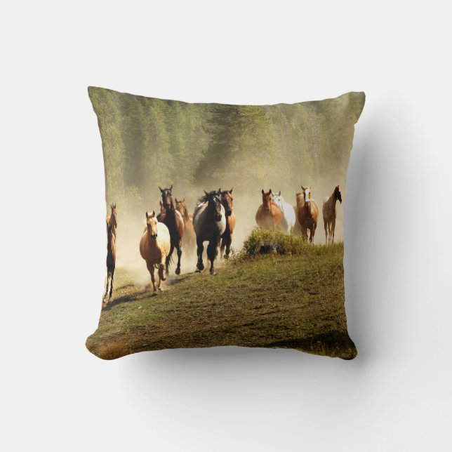 Running horses on Montana ranch Cushion (Front)