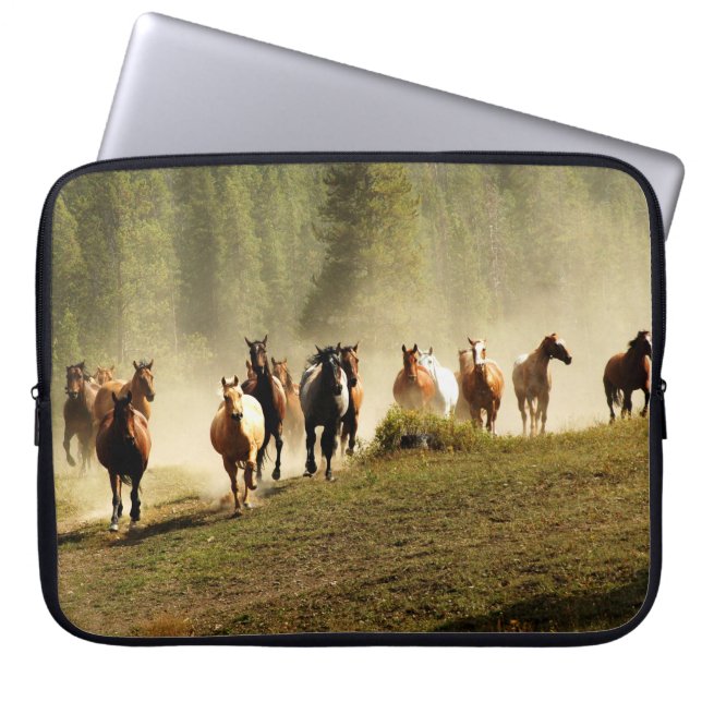 Running horses on Montana ranch Laptop Sleeve (Front)