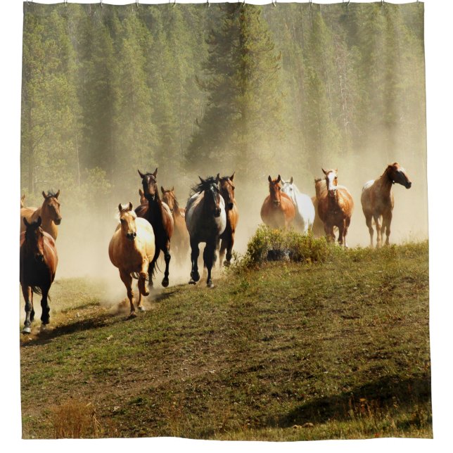 Running horses on Montana ranch Shower Curtain (Front)