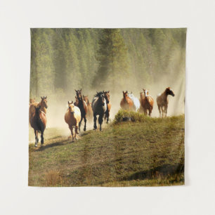 Running horses on Montana ranch Tapestry