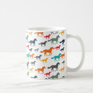 Running Horses Pattern - Turquoise Red Grey Coffee Mug