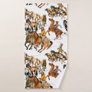 Running horses seamless pattern. American cowboy.  Bath Towel