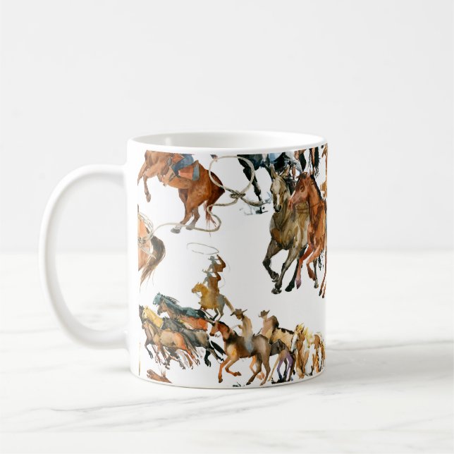 Running horses seamless pattern. American cowboy.  Coffee Mug (Left)