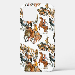 Running horses seamless pattern. American cowboy. iPhone 12 Case