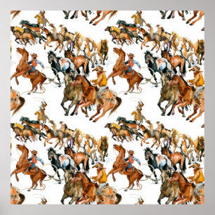 Running horses seamless pattern. American cowboy. Poster