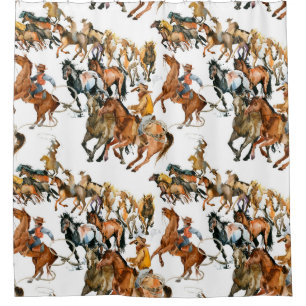 Running horses seamless pattern. American cowboy. Shower Curtain