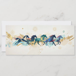 Running Horses Watercolor Gold Abstract Art Invitation