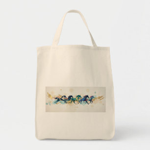 Running Horses Watercolor Gold Abstract Art Tote Bag